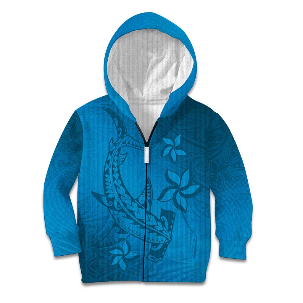 Blue Gradient Polynesia Kid Hoodie Hawaiian Tribal Hammerhead Shark Tattoo