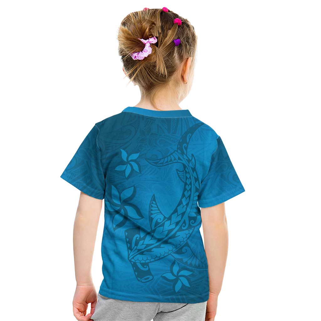 Blue Gradient Polynesia Kid T Shirt Hawaiian Tribal Hammerhead Shark Tattoo