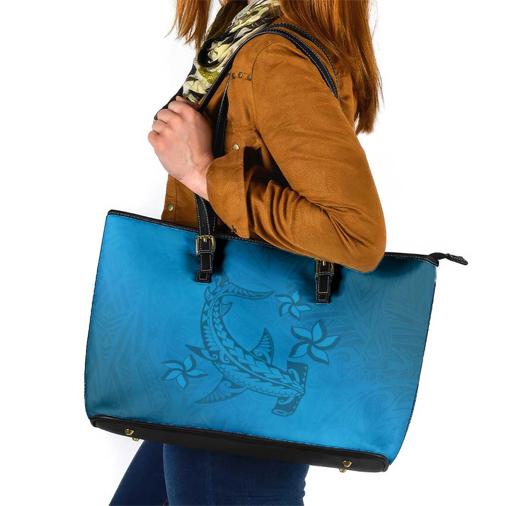 Blue Gradient Polynesia Leather Tote Bag Hawaiian Tribal Hammerhead Shark Tattoo LT14 Blue - Polynesian Pride