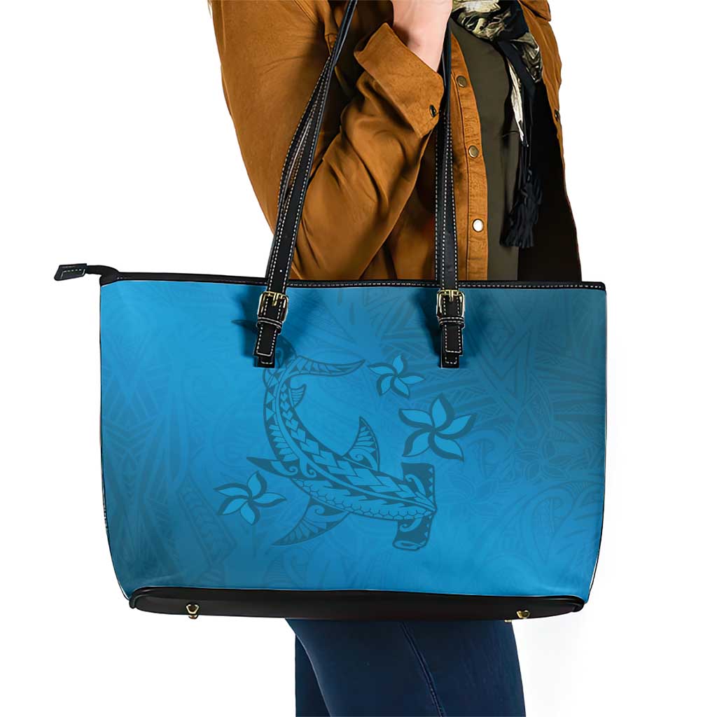 Blue Gradient Polynesia Leather Tote Bag Hawaiian Tribal Hammerhead Shark Tattoo LT14 - Polynesian Pride