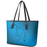 Blue Gradient Polynesia Leather Tote Bag Hawaiian Tribal Hammerhead Shark Tattoo LT14 - Polynesian Pride