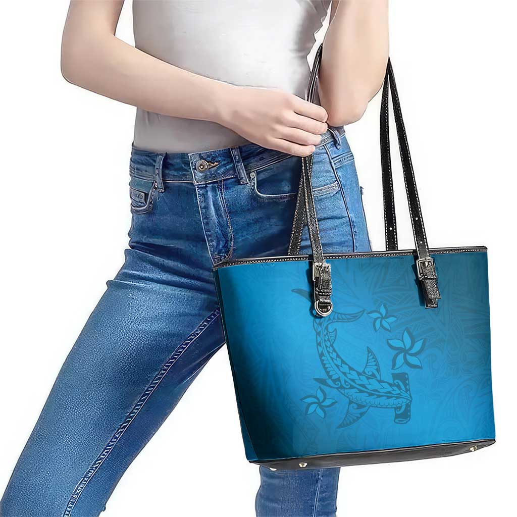 Blue Gradient Polynesia Leather Tote Bag Hawaiian Tribal Hammerhead Shark Tattoo LT14 - Polynesian Pride