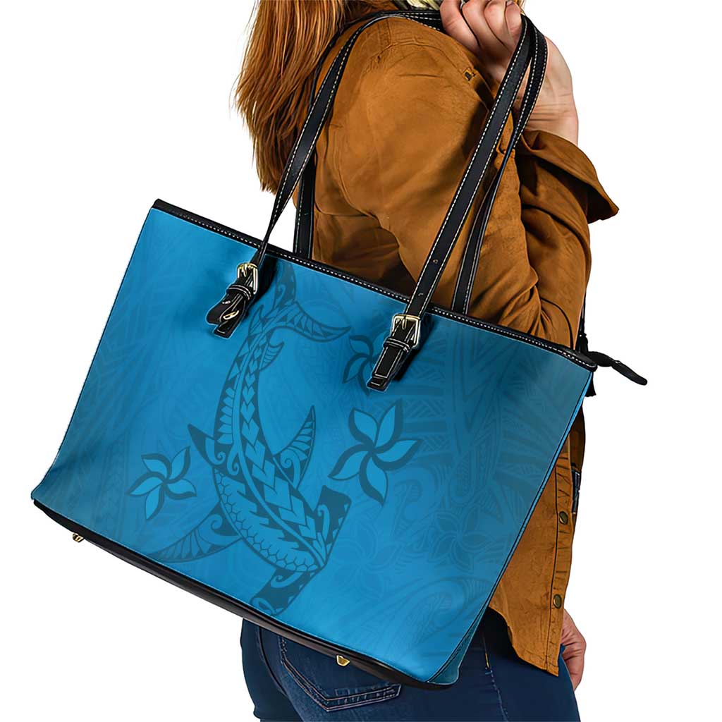 Blue Gradient Polynesia Leather Tote Bag Hawaiian Tribal Hammerhead Shark Tattoo LT14 - Polynesian Pride