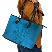 Blue Gradient Polynesia Leather Tote Bag Hawaiian Tribal Hammerhead Shark Tattoo LT14 - Polynesian Pride