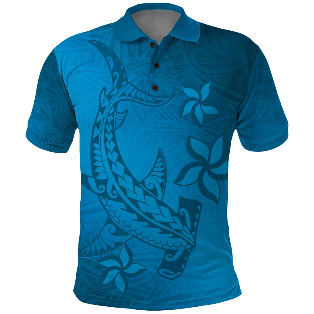 Blue Gradient Polynesia Polo Shirt Hawaiian Tribal Hammerhead Shark Tattoo