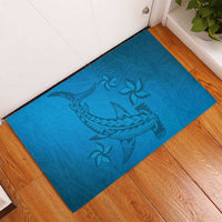 Blue Gradient Polynesia Rubber Doormat Hawaiian Tribal Hammerhead Shark Tattoo