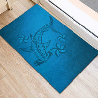 Blue Gradient Polynesia Rubber Doormat Hawaiian Tribal Hammerhead Shark Tattoo