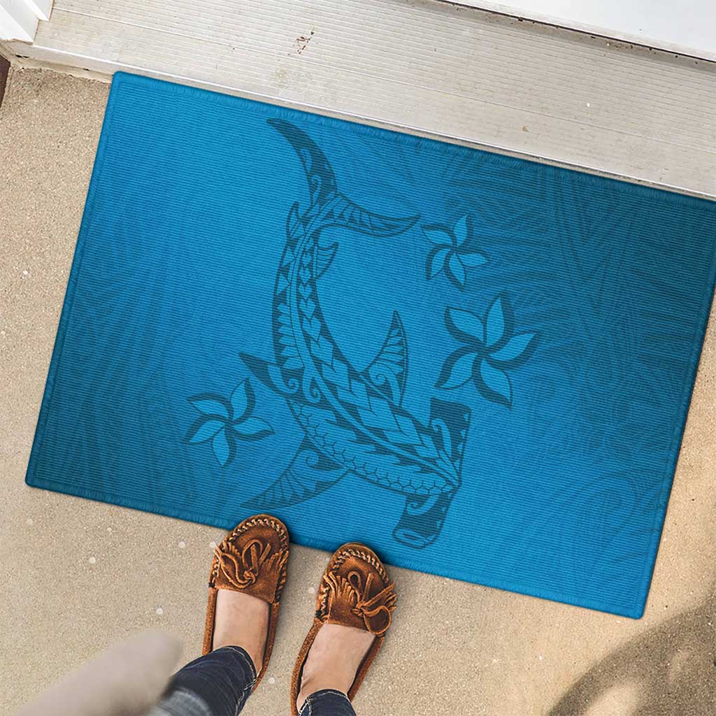 Blue Gradient Polynesia Rubber Doormat Hawaiian Tribal Hammerhead Shark Tattoo