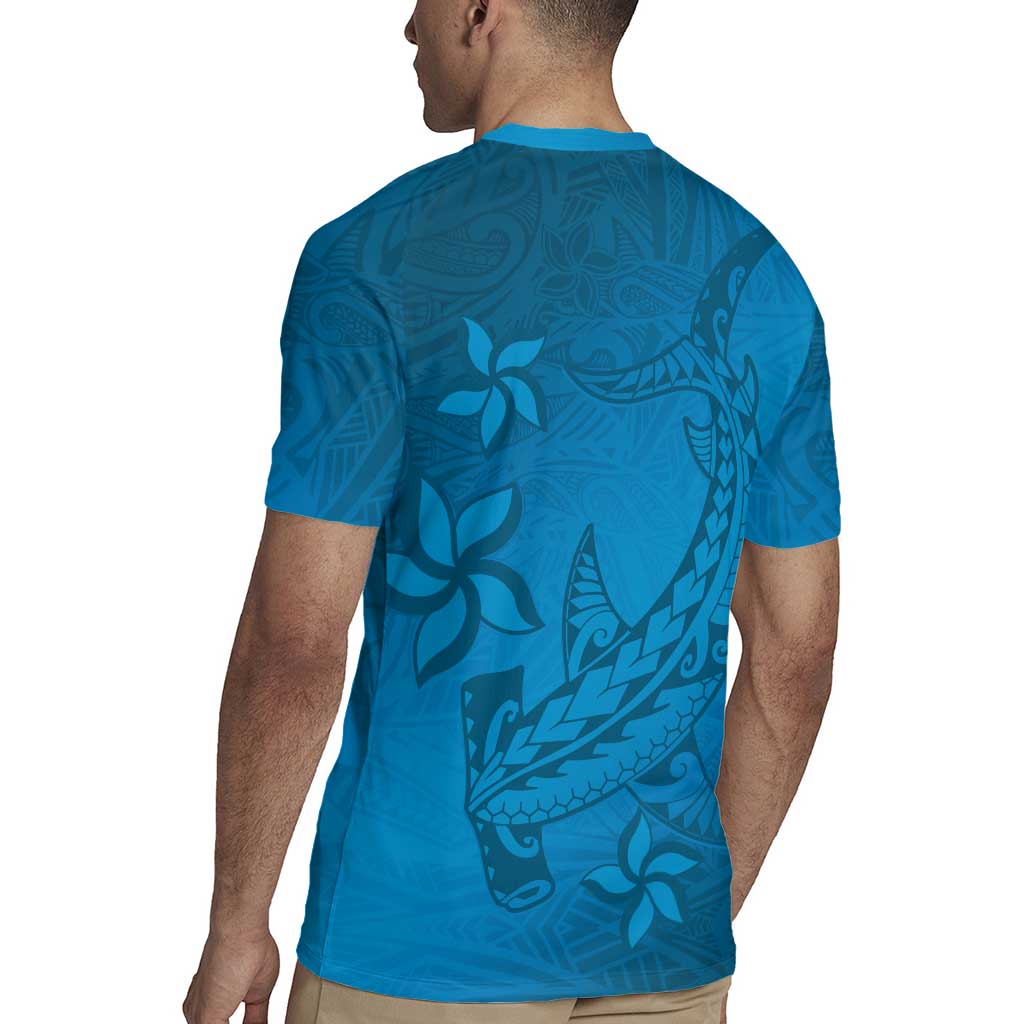 Blue Gradient Polynesia Rugby Jersey Hawaiian Tribal Hammerhead Shark Tattoo LT14 - Polynesian Pride