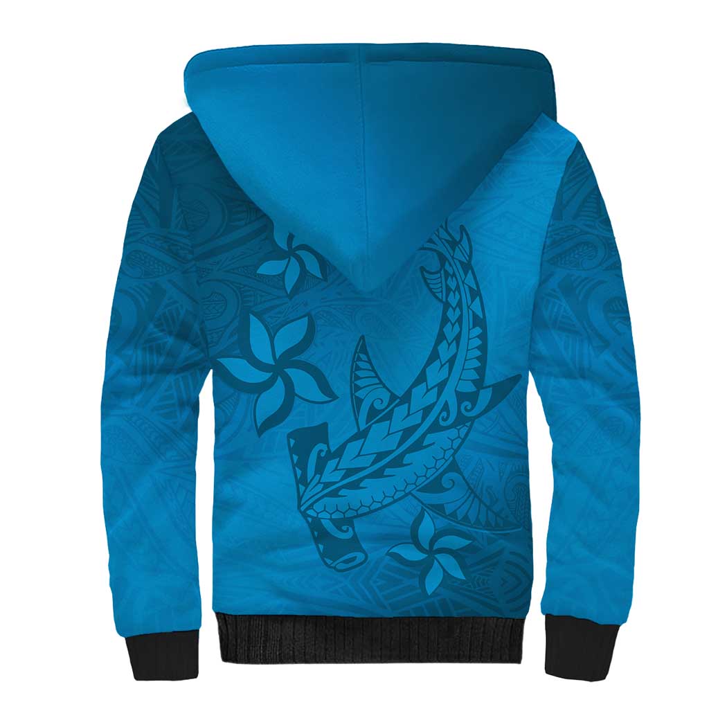 Blue Gradient Polynesia Sherpa Hoodie Hawaiian Tribal Hammerhead Shark Tattoo LT14 - Polynesian Pride