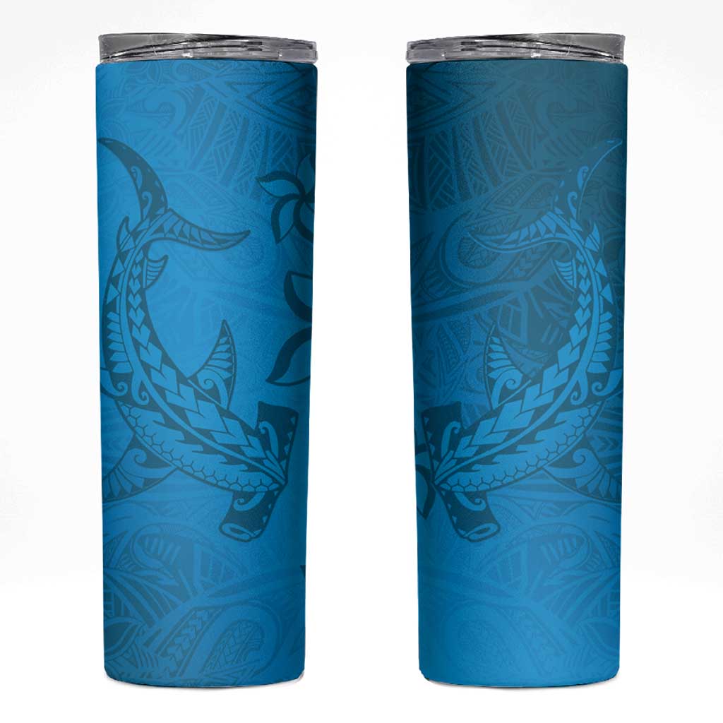 Blue Gradient Polynesia Skinny Tumbler Hawaiian Tribal Hammerhead Shark Tattoo