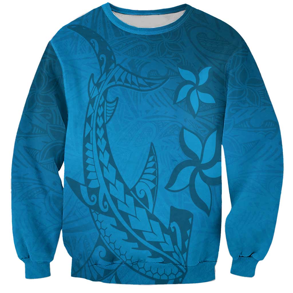 Blue Gradient Polynesia Sweatshirt Hawaiian Tribal Hammerhead Shark Tattoo LT14 Unisex Blue - Polynesian Pride