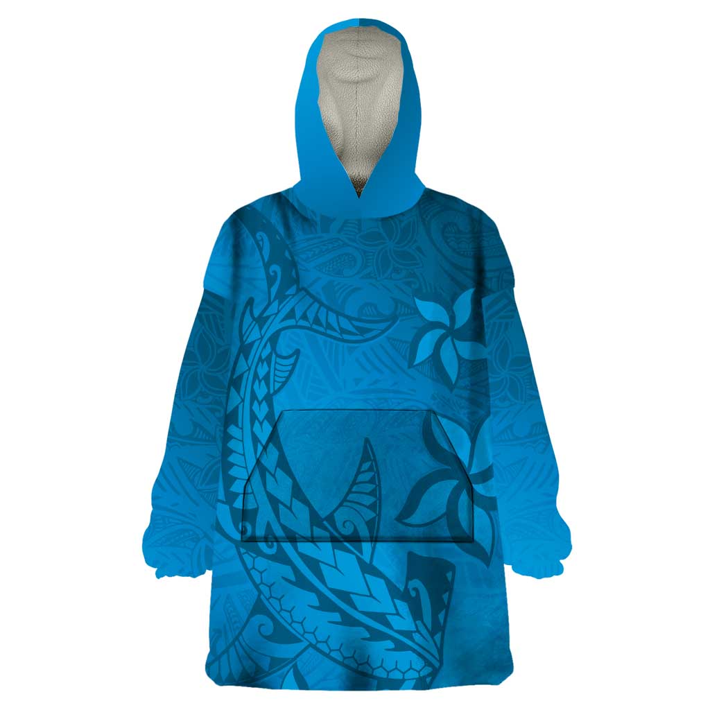 Blue Gradient Polynesia Wearable Blanket Hoodie Hawaiian Tribal Hammerhead Shark Tattoo LT14 One Size Blue - Polynesian Pride
