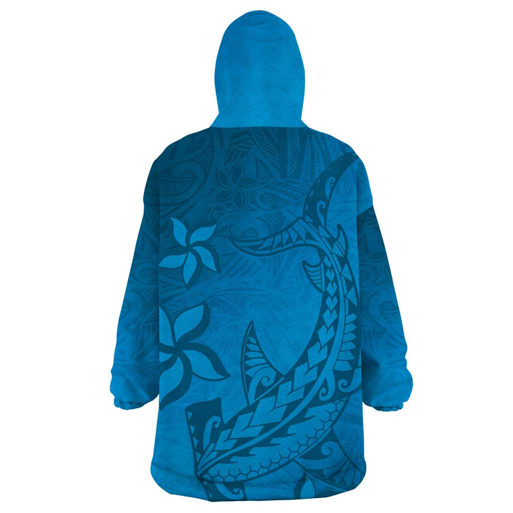 Blue Gradient Polynesia Wearable Blanket Hoodie Hawaiian Tribal Hammerhead Shark Tattoo LT14 - Polynesian Pride