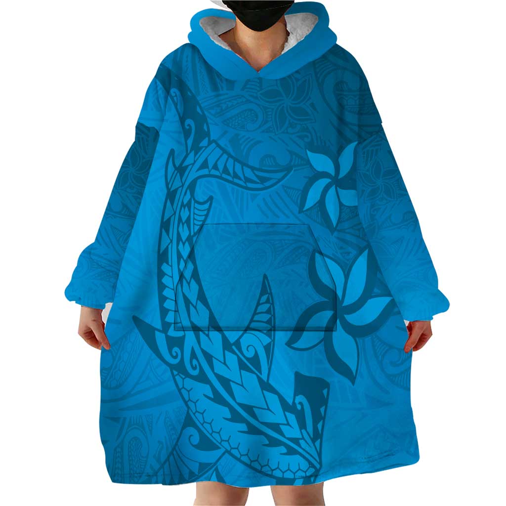 Blue Gradient Polynesia Wearable Blanket Hoodie Hawaiian Tribal Hammerhead Shark Tattoo LT14 - Polynesian Pride