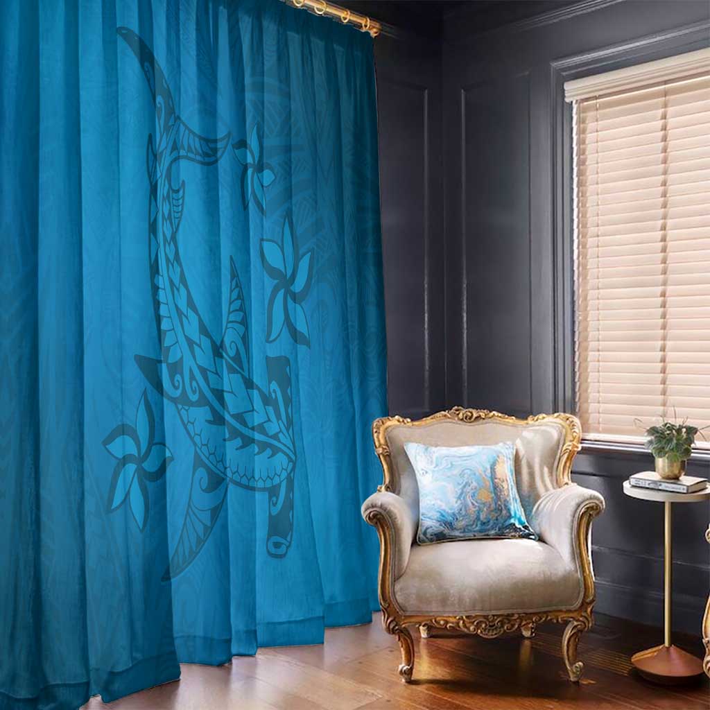 Blue Gradient Polynesia Window Curtain Hawaiian Tribal Hammerhead Shark Tattoo LT14 - Polynesian Pride