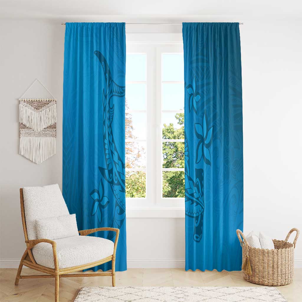 Blue Gradient Polynesia Window Curtain Hawaiian Tribal Hammerhead Shark Tattoo LT14 - Polynesian Pride