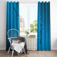 Blue Gradient Polynesia Window Curtain Hawaiian Tribal Hammerhead Shark Tattoo LT14 - Polynesian Pride