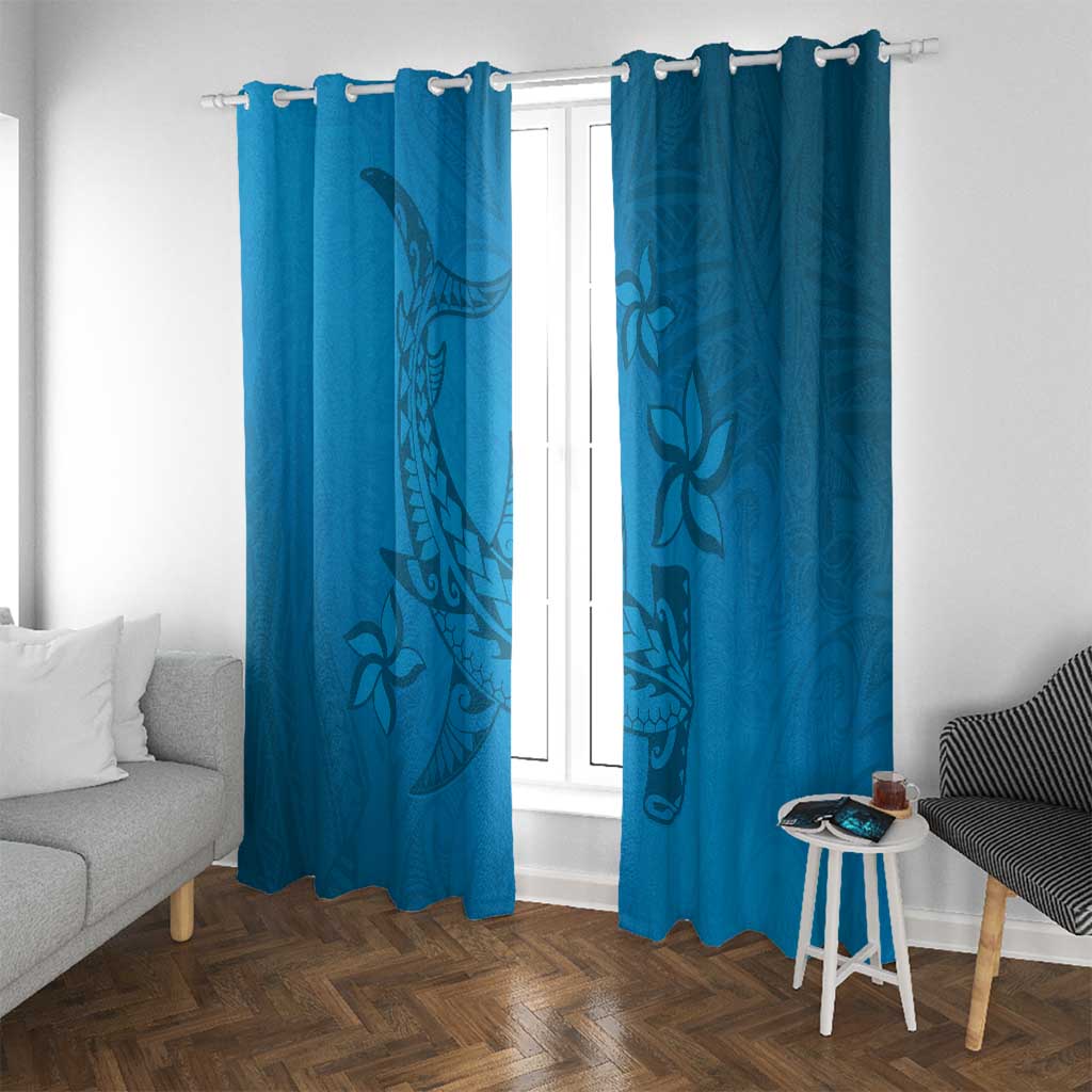 Blue Gradient Polynesia Window Curtain Hawaiian Tribal Hammerhead Shark Tattoo LT14 With Grommets Blue - Polynesian Pride