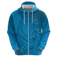 Blue Gradient Polynesia Zip Hoodie Hawaiian Tribal Hammerhead Shark Tattoo