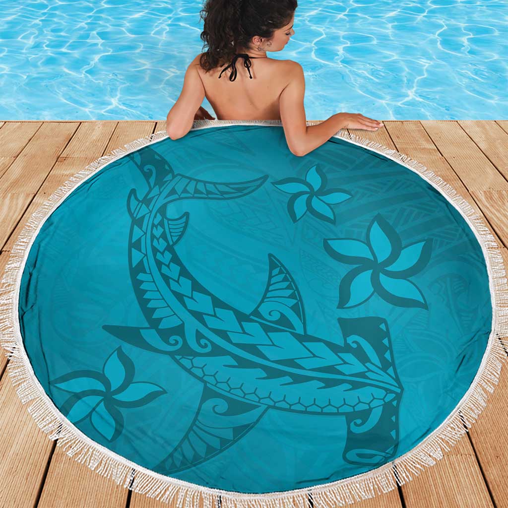 Dark Cyan Gradient Polynesia Beach Blanket Hawaiian Tribal Hammerhead Shark Tattoo LT14 - Polynesian Pride