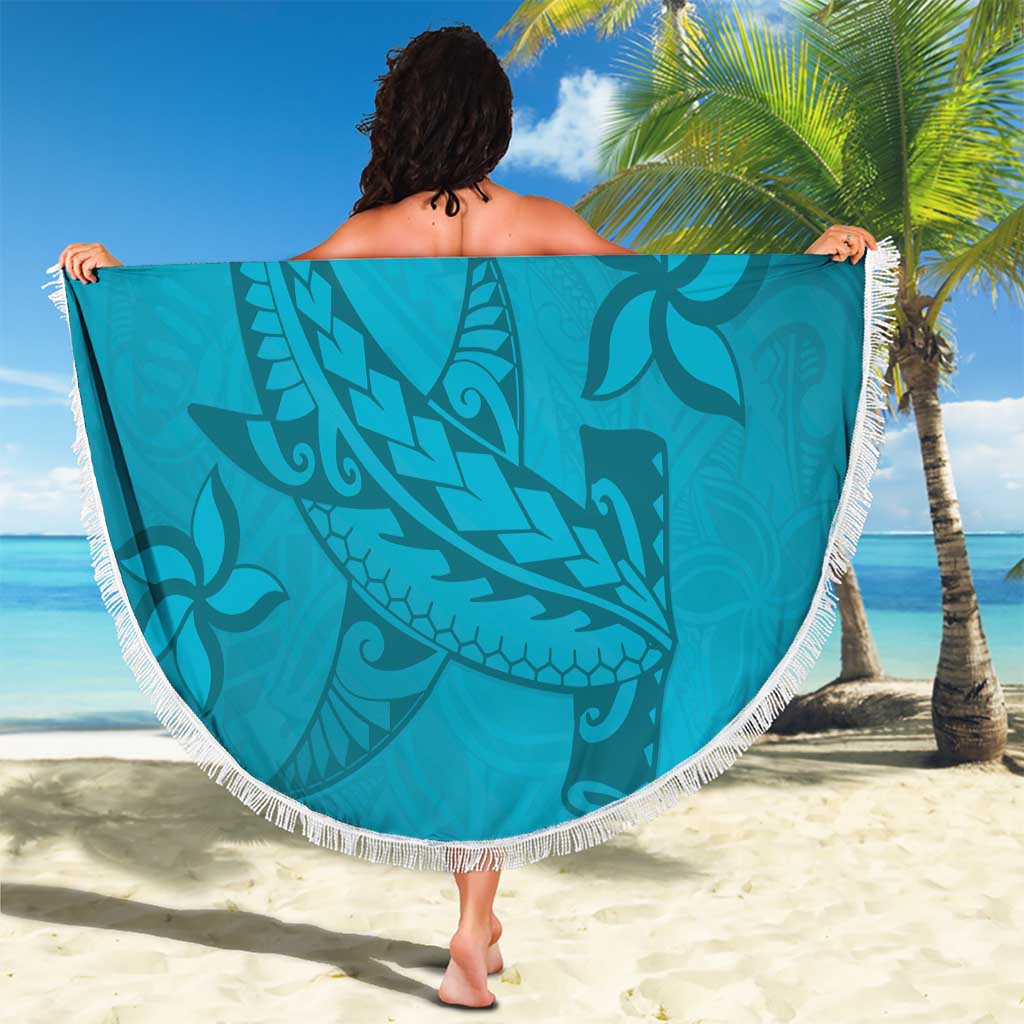 Dark Cyan Gradient Polynesia Beach Blanket Hawaiian Tribal Hammerhead Shark Tattoo LT14 - Polynesian Pride