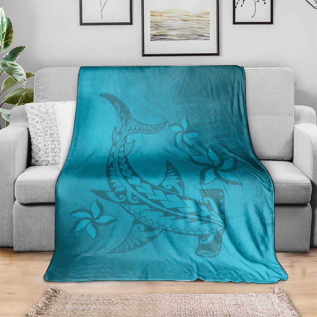 Dark Cyan Gradient Polynesia Blanket Hawaiian Tribal Hammerhead Shark Tattoo LT14 - Polynesian Pride