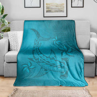 Dark Cyan Gradient Polynesia Blanket Hawaiian Tribal Hammerhead Shark Tattoo LT14 - Polynesian Pride