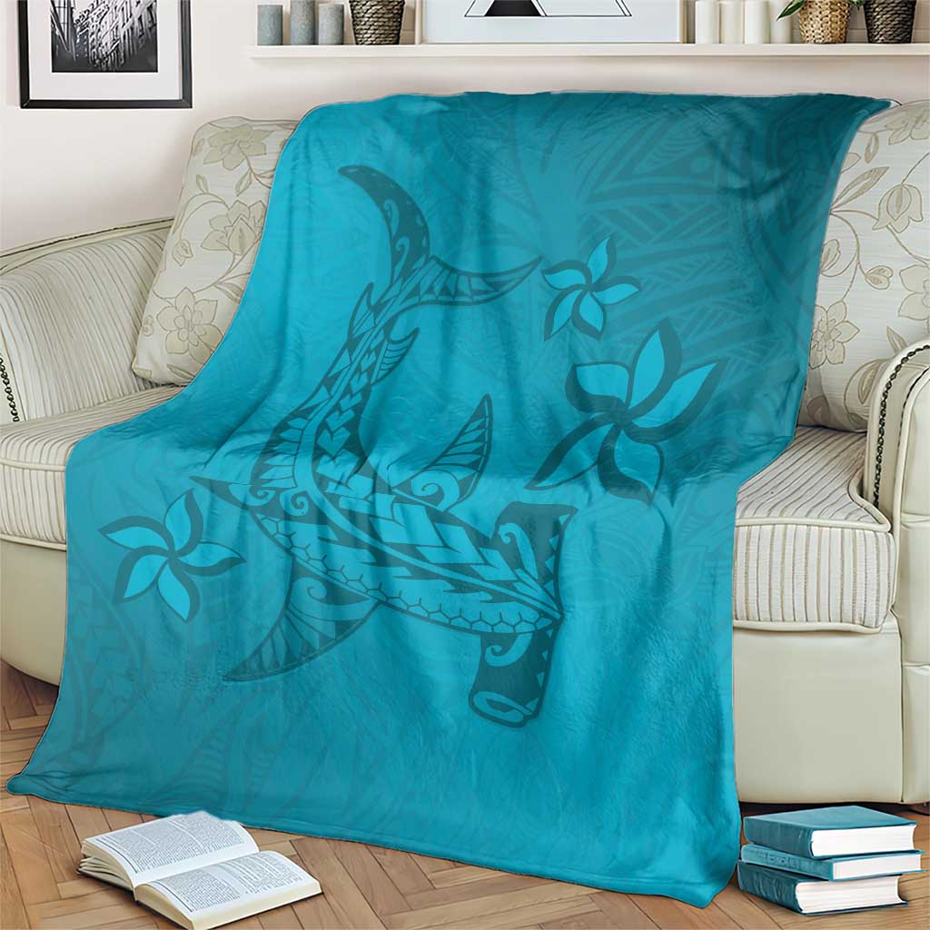 Dark Cyan Gradient Polynesia Blanket Hawaiian Tribal Hammerhead Shark Tattoo LT14 - Polynesian Pride