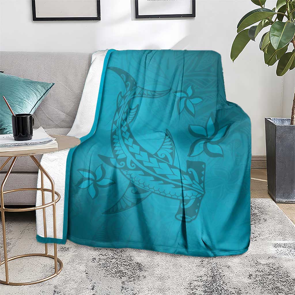 Dark Cyan Gradient Polynesia Blanket Hawaiian Tribal Hammerhead Shark Tattoo LT14 - Polynesian Pride