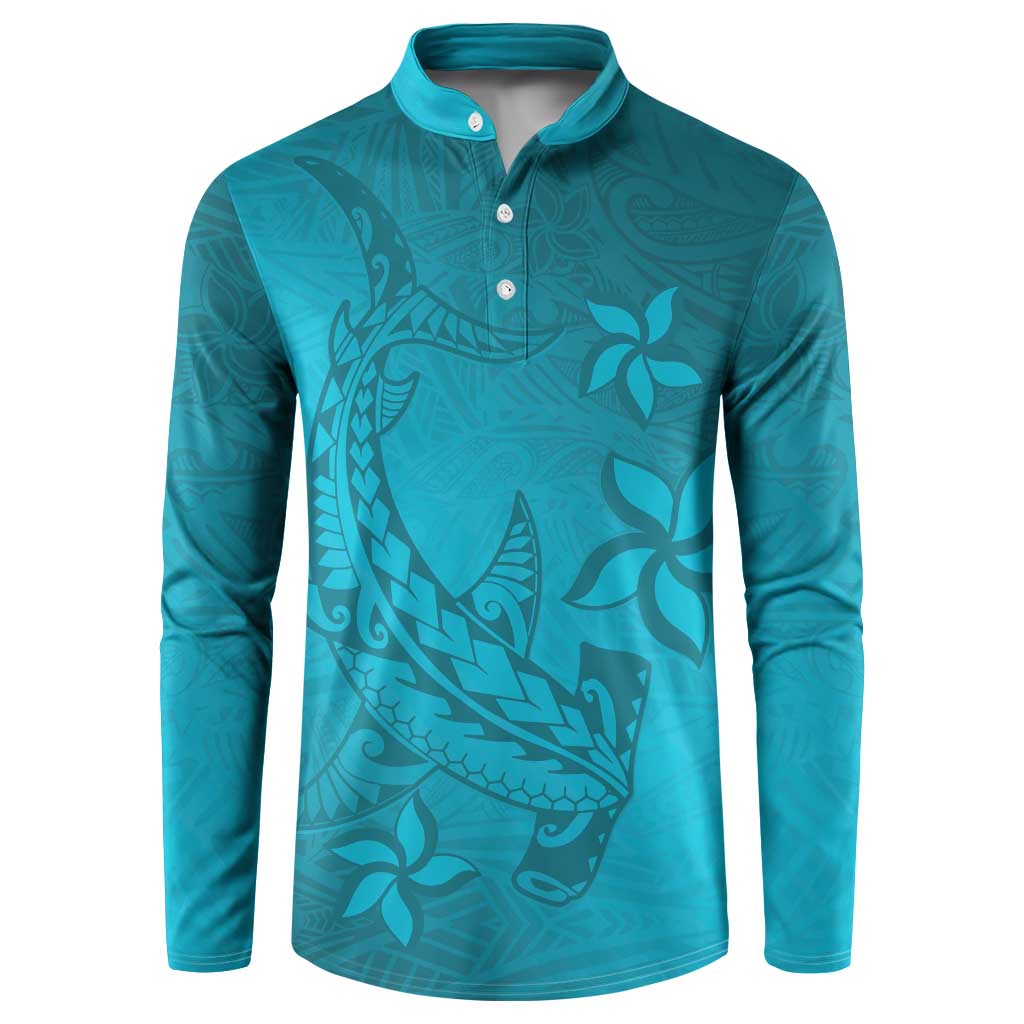 Dark Cyan Gradient Polynesia Button Sweatshirt Hawaiian Tribal Hammerhead Shark Tattoo LT14 Dark Cyan - Polynesian Pride