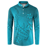 Dark Cyan Gradient Polynesia Button Sweatshirt Hawaiian Tribal Hammerhead Shark Tattoo LT14 Dark Cyan - Polynesian Pride