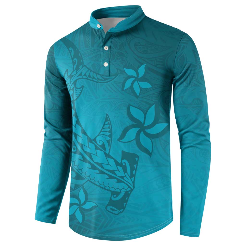 Dark Cyan Gradient Polynesia Button Sweatshirt Hawaiian Tribal Hammerhead Shark Tattoo LT14 - Polynesian Pride