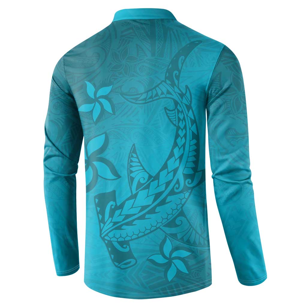 Dark Cyan Gradient Polynesia Button Sweatshirt Hawaiian Tribal Hammerhead Shark Tattoo LT14 - Polynesian Pride