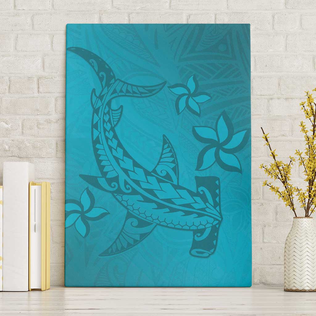 Dark Cyan Gradient Polynesia Canvas Wall Art Hawaiian Tribal Hammerhead Shark Tattoo LT14 Without Frame Dark Cyan - Polynesian Pride