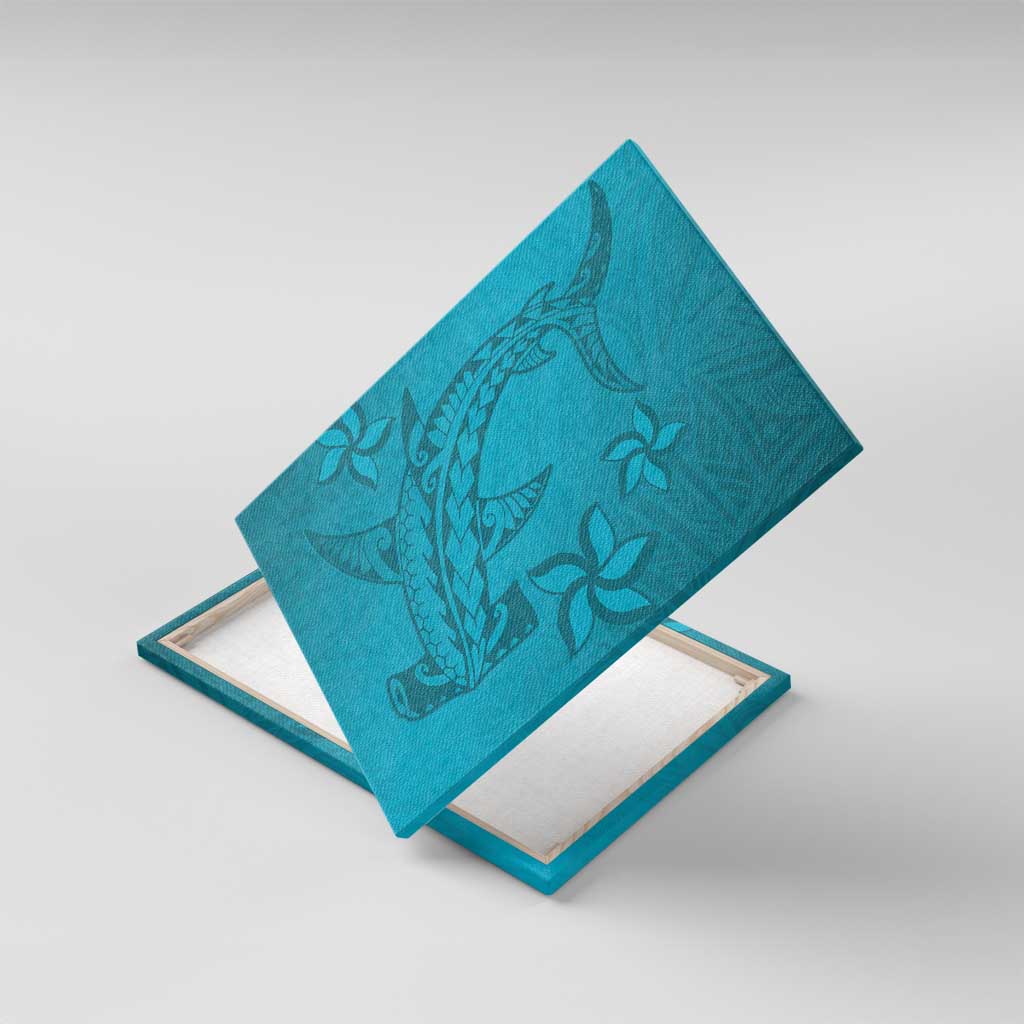 Dark Cyan Gradient Polynesia Canvas Wall Art Hawaiian Tribal Hammerhead Shark Tattoo LT14 With Frame Dark Cyan - Polynesian Pride