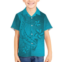 Dark Cyan Gradient Polynesia Family Matching Puletasi and Hawaiian Shirt Hawaiian Tribal Hammerhead Shark Tattoo LT14 Son's Shirt Dark Cyan - Polynesian Pride