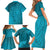 Dark Cyan Gradient Polynesia Family Matching Short Sleeve Bodycon Dress and Hawaiian Shirt Hawaiian Tribal Hammerhead Shark Tattoo