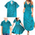 Dark Cyan Gradient Polynesia Family Matching Summer Maxi Dress and Hawaiian Shirt Hawaiian Tribal Hammerhead Shark Tattoo