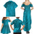 Dark Cyan Gradient Polynesia Family Matching Summer Maxi Dress and Hawaiian Shirt Hawaiian Tribal Hammerhead Shark Tattoo