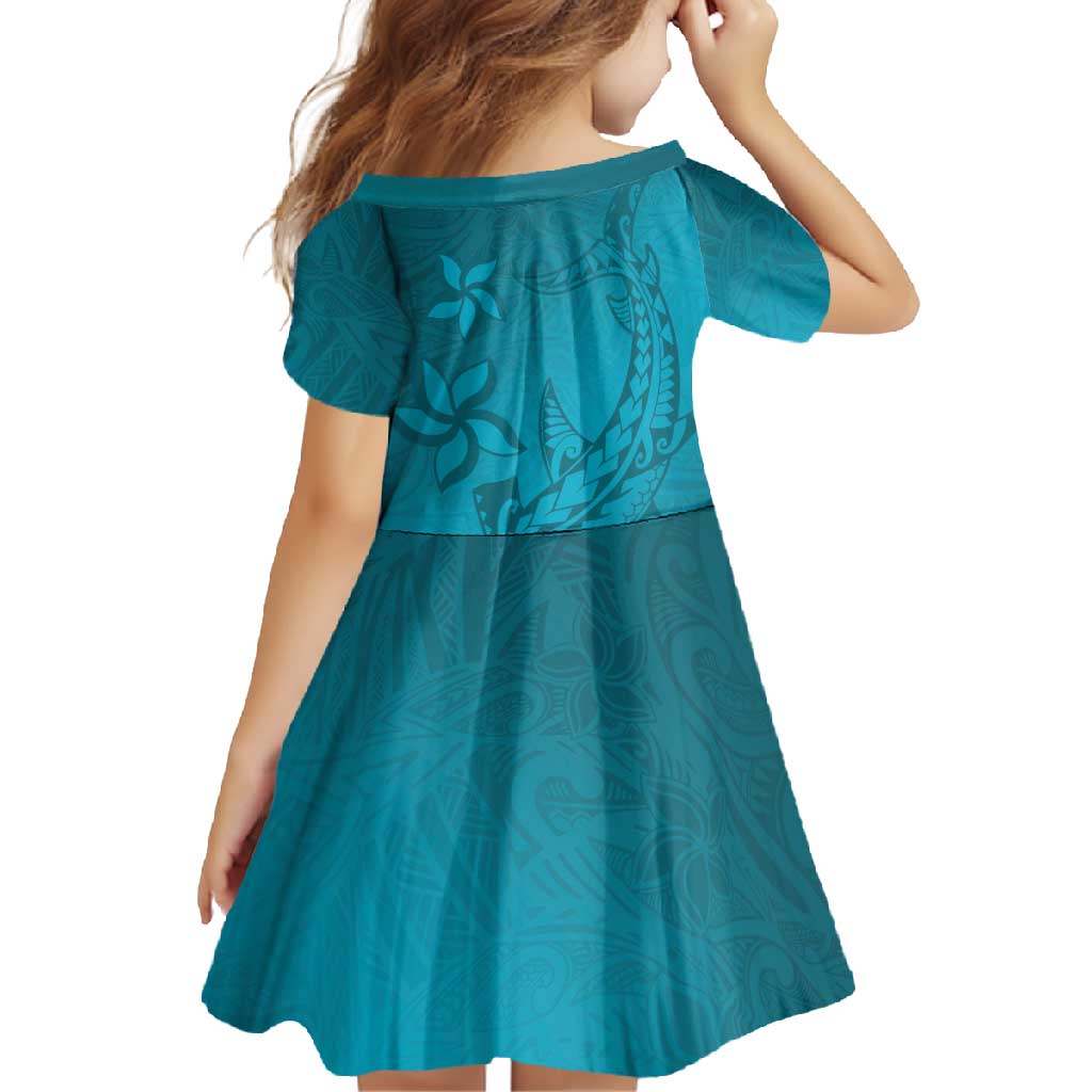 Dark Cyan Gradient Polynesia Family Matching Tank Maxi Dress and Hawaiian Shirt Hawaiian Tribal Hammerhead Shark Tattoo