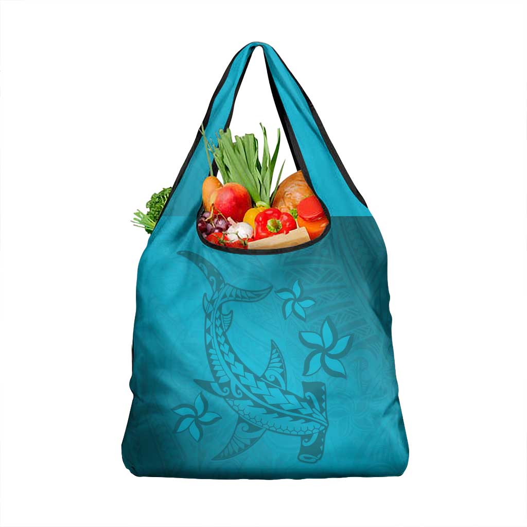Dark Cyan Gradient Polynesia Grocery Bag Hawaiian Tribal Hammerhead Shark Tattoo LT14 1-pack One Size Dark Cyan - Polynesian Pride