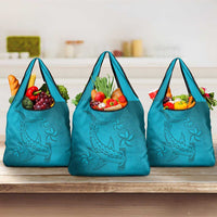 Dark Cyan Gradient Polynesia Grocery Bag Hawaiian Tribal Hammerhead Shark Tattoo LT14 3-pack One Size Dark Cyan - Polynesian Pride