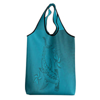 Dark Cyan Gradient Polynesia Grocery Bag Hawaiian Tribal Hammerhead Shark Tattoo LT14 - Polynesian Pride