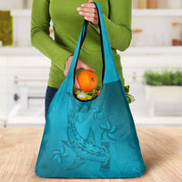 Dark Cyan Gradient Polynesia Grocery Bag Hawaiian Tribal Hammerhead Shark Tattoo LT14 - Polynesian Pride