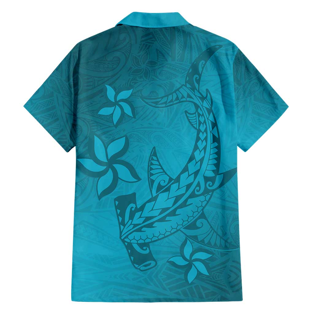 Dark Cyan Gradient Polynesia Hawaiian Shirt Hawaiian Tribal Hammerhead Shark Tattoo LT14 - Polynesian Pride