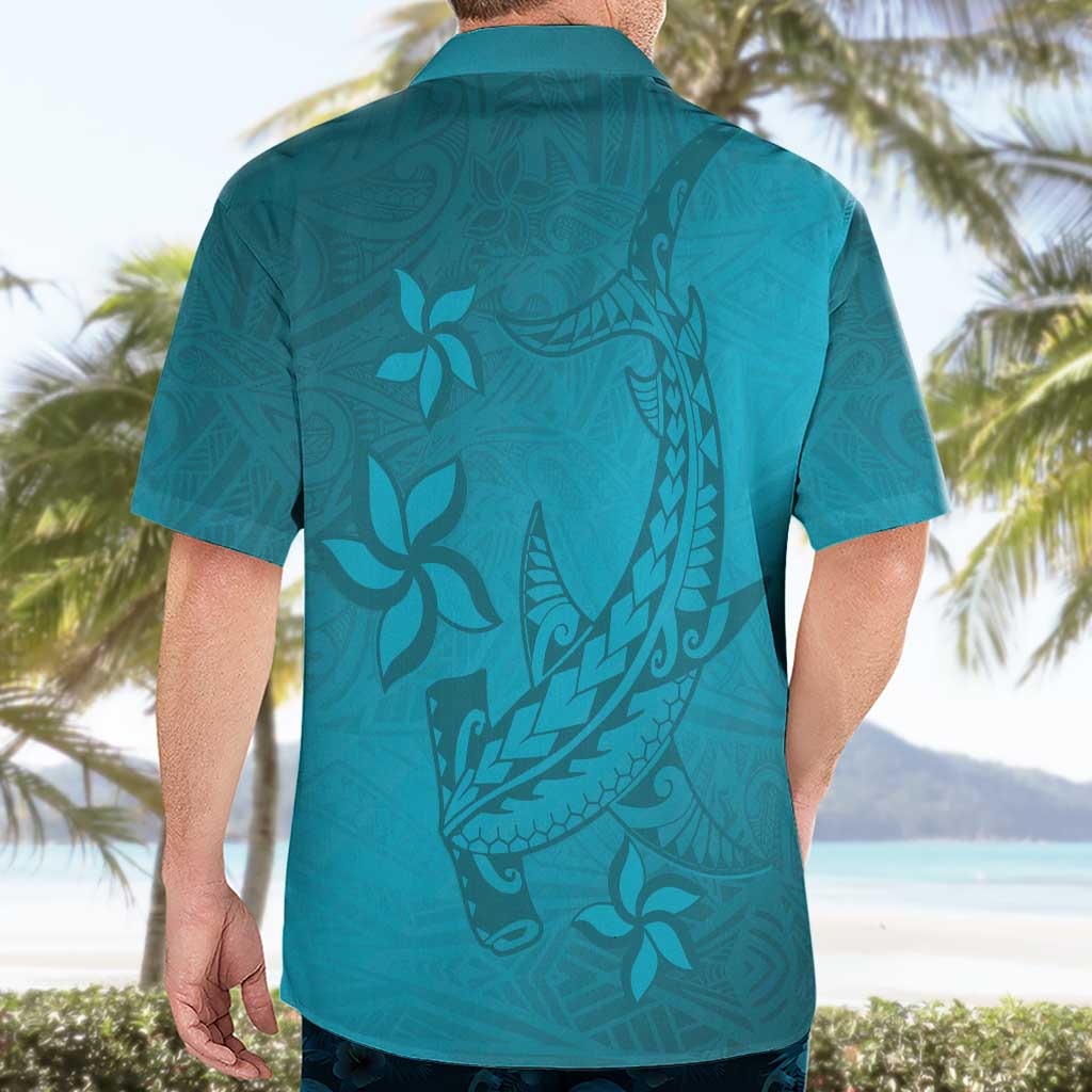 Dark Cyan Gradient Polynesia Hawaiian Shirt Hawaiian Tribal Hammerhead Shark Tattoo LT14 - Polynesian Pride