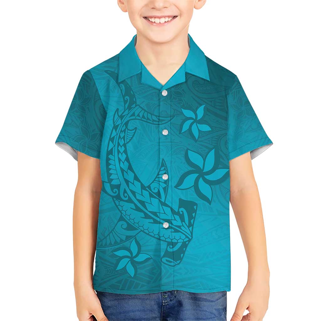 Dark Cyan Gradient Polynesia Hawaiian Shirt Hawaiian Tribal Hammerhead Shark Tattoo LT14 - Polynesian Pride