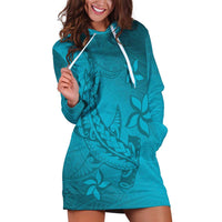 Dark Cyan Gradient Polynesia Hoodie Dress Hawaiian Tribal Hammerhead Shark Tattoo LT14 Dark Cyan - Polynesian Pride