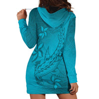 Dark Cyan Gradient Polynesia Hoodie Dress Hawaiian Tribal Hammerhead Shark Tattoo LT14 - Polynesian Pride